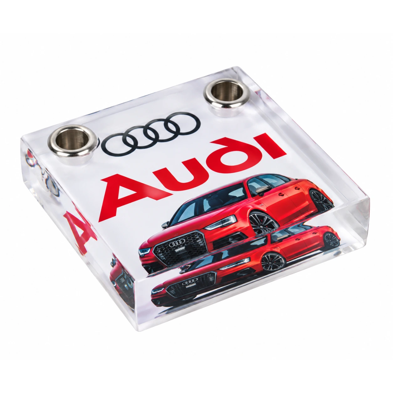 APW632 Acrylic Paperweight with Two Pen Holders