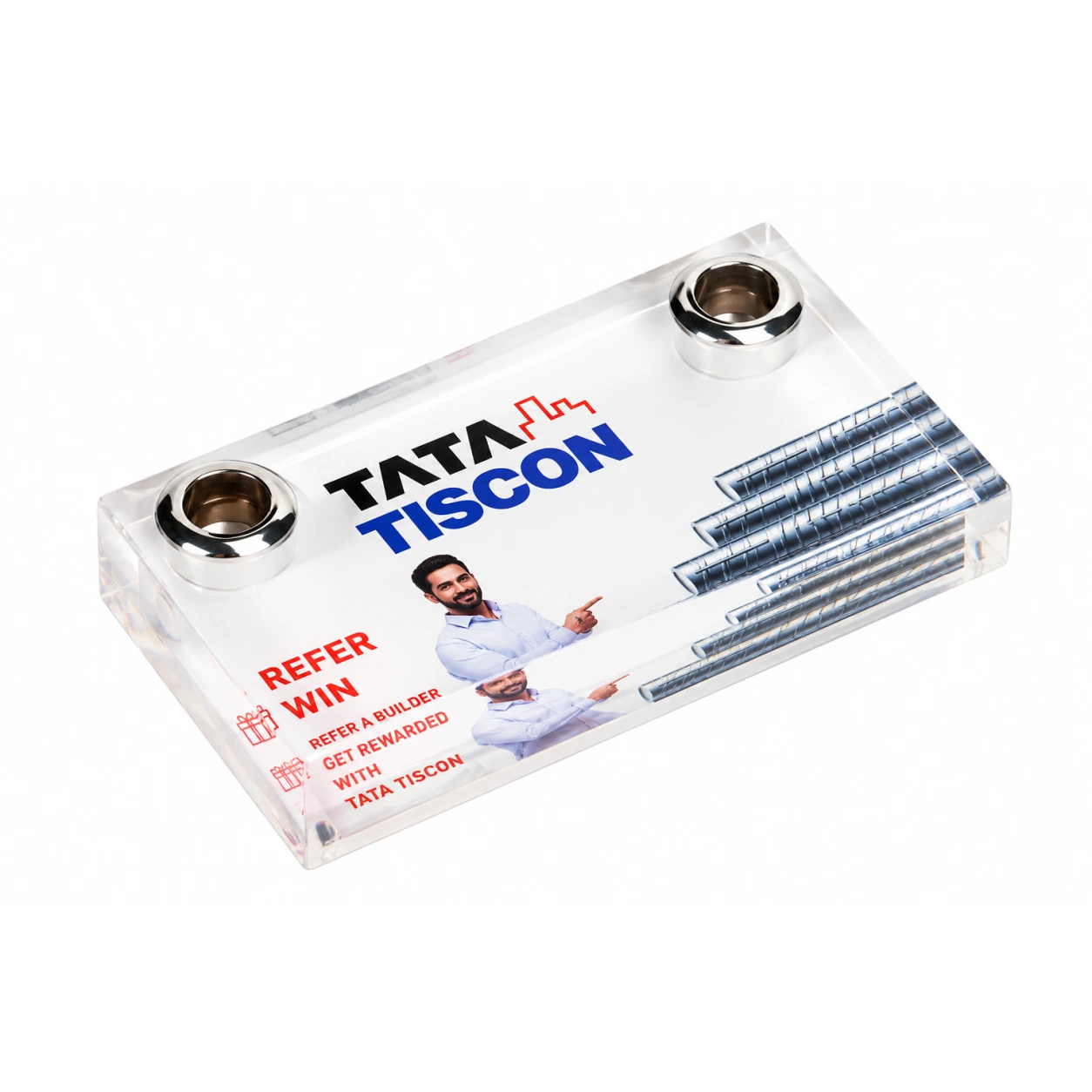 APW661 Acrylic Paperweight with Two Pen Holders