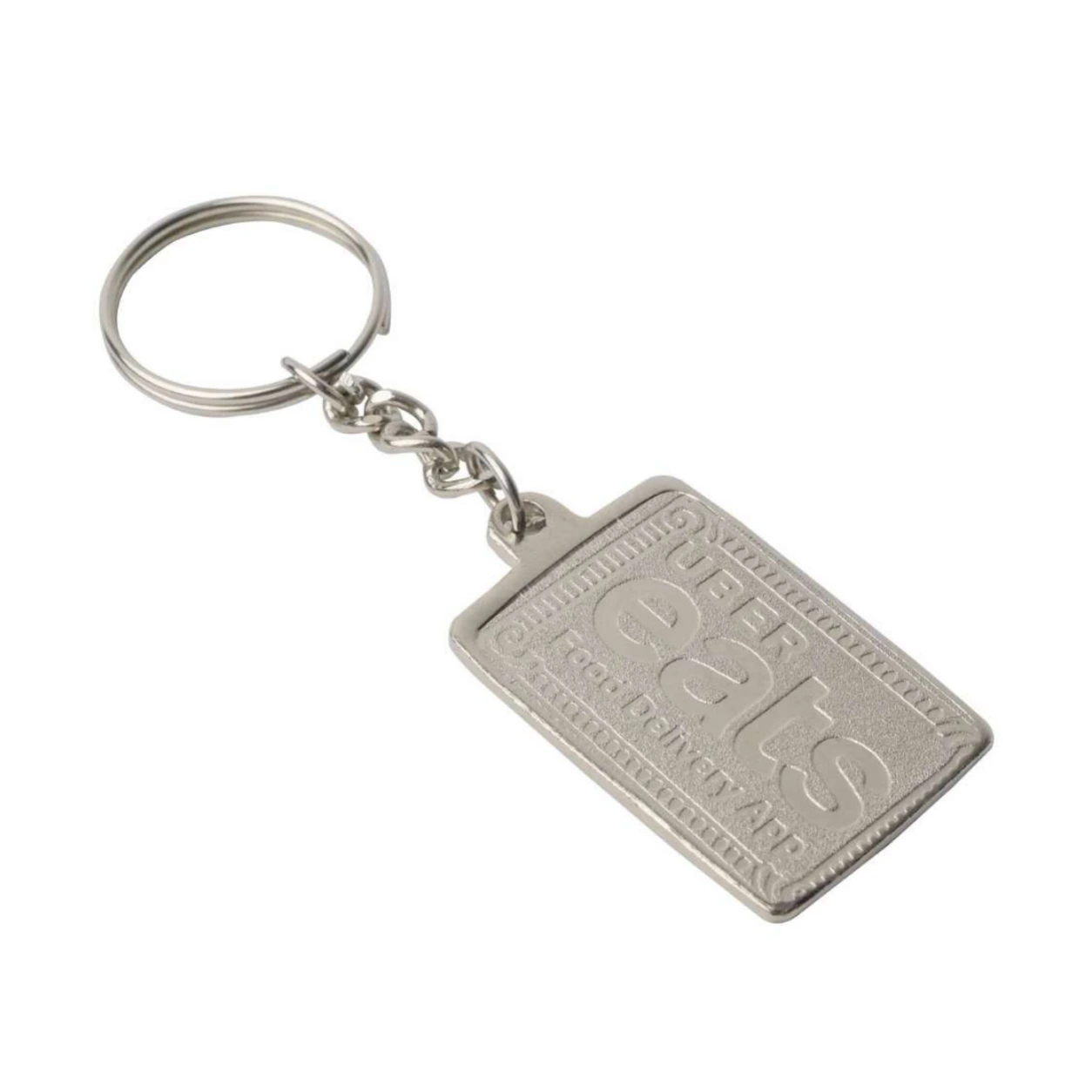 05 Wide Rectangular Chain Nickel-Finish Metal Keychain — 05