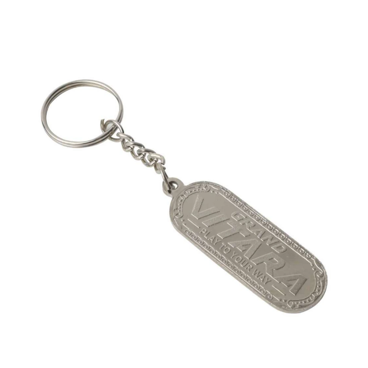 06 Rounded Rectangular Chain Nickel-Finish Metal Keychain — 06