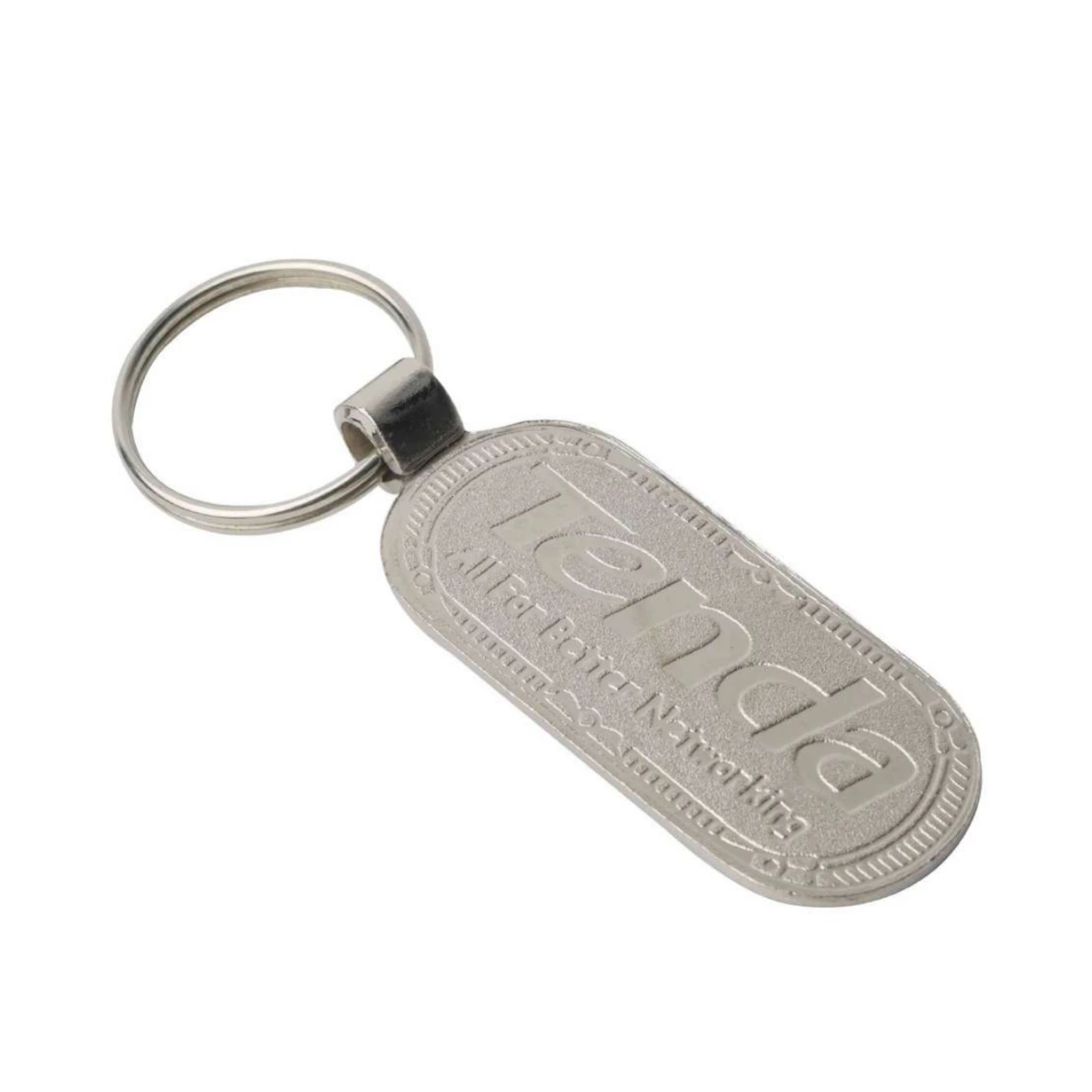 08 Rounded Rectangle Round-Neck Nickel-Finish Metal Keychain — 08