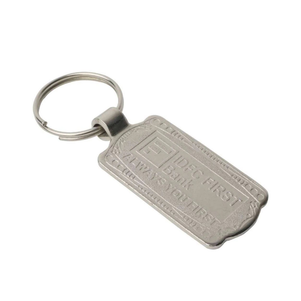 09 Rectangular Round-Neck Nickel-Finish Metal Keychain — 09