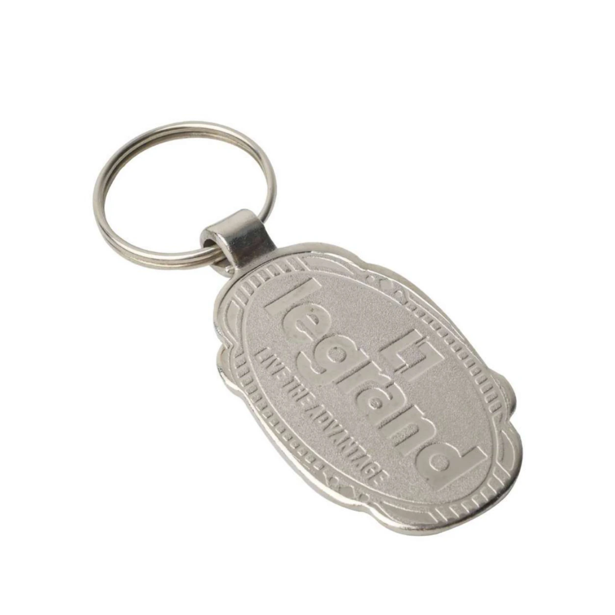 12 Decorative Oval Round-Neck Nickel-Finish Metal Keychain — 12