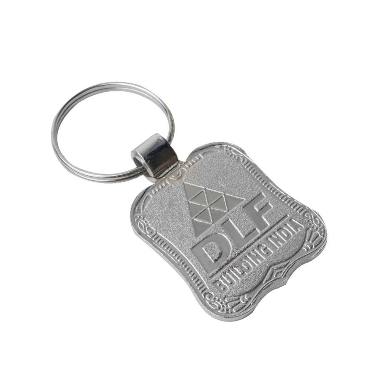 14 Shield Round-Neck Chrome-Finish Metal Keychain — 14