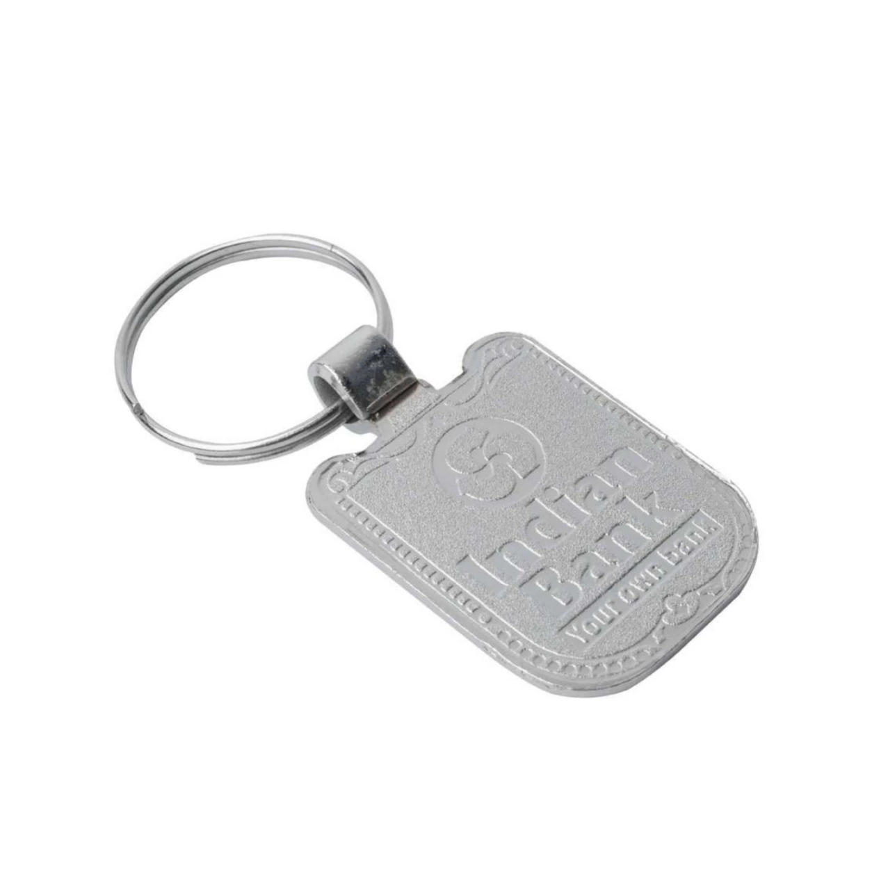 15 Rounded Rectangle Round-Neck Chrome-Finish Metal Keychain — 15