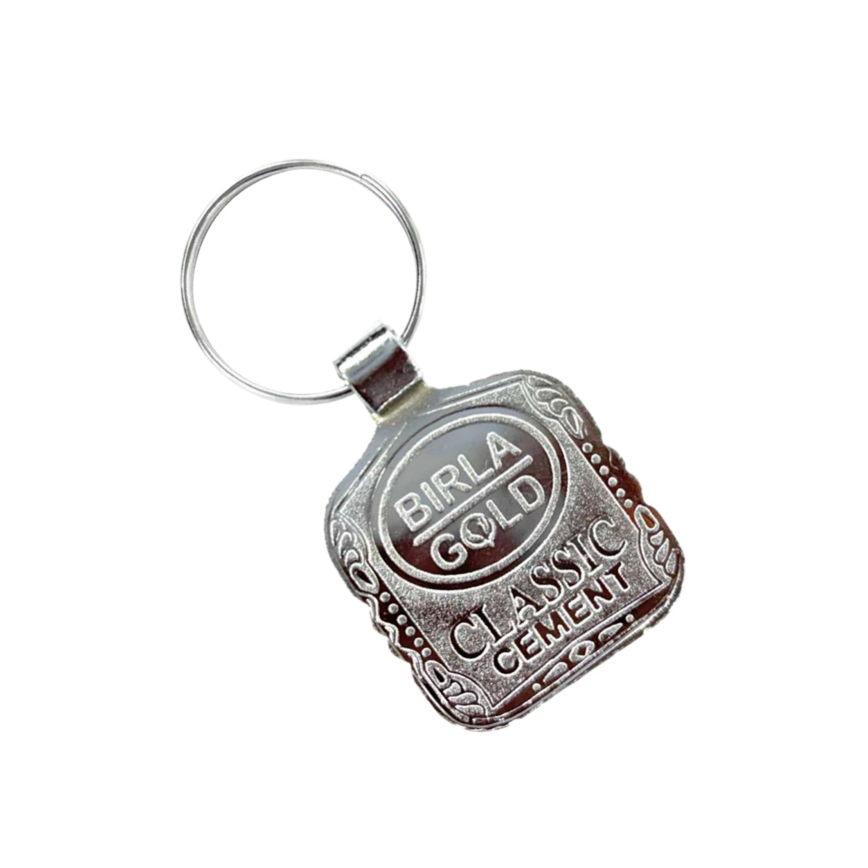 16 Ornamental Rectangle Round-Neck Chrome-Finish Metal Keychain — 16