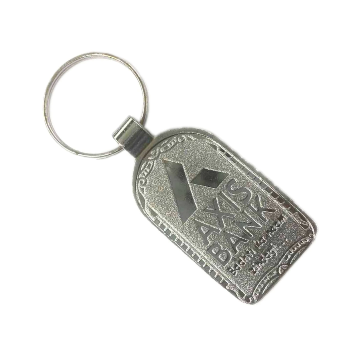 19 Domed Rectangle Round-Neck Chrome-Finish Metal Keychain — 19