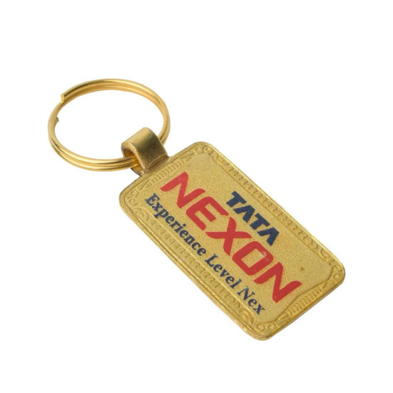 28 Square Golden-Finish Metal Keychain — 28