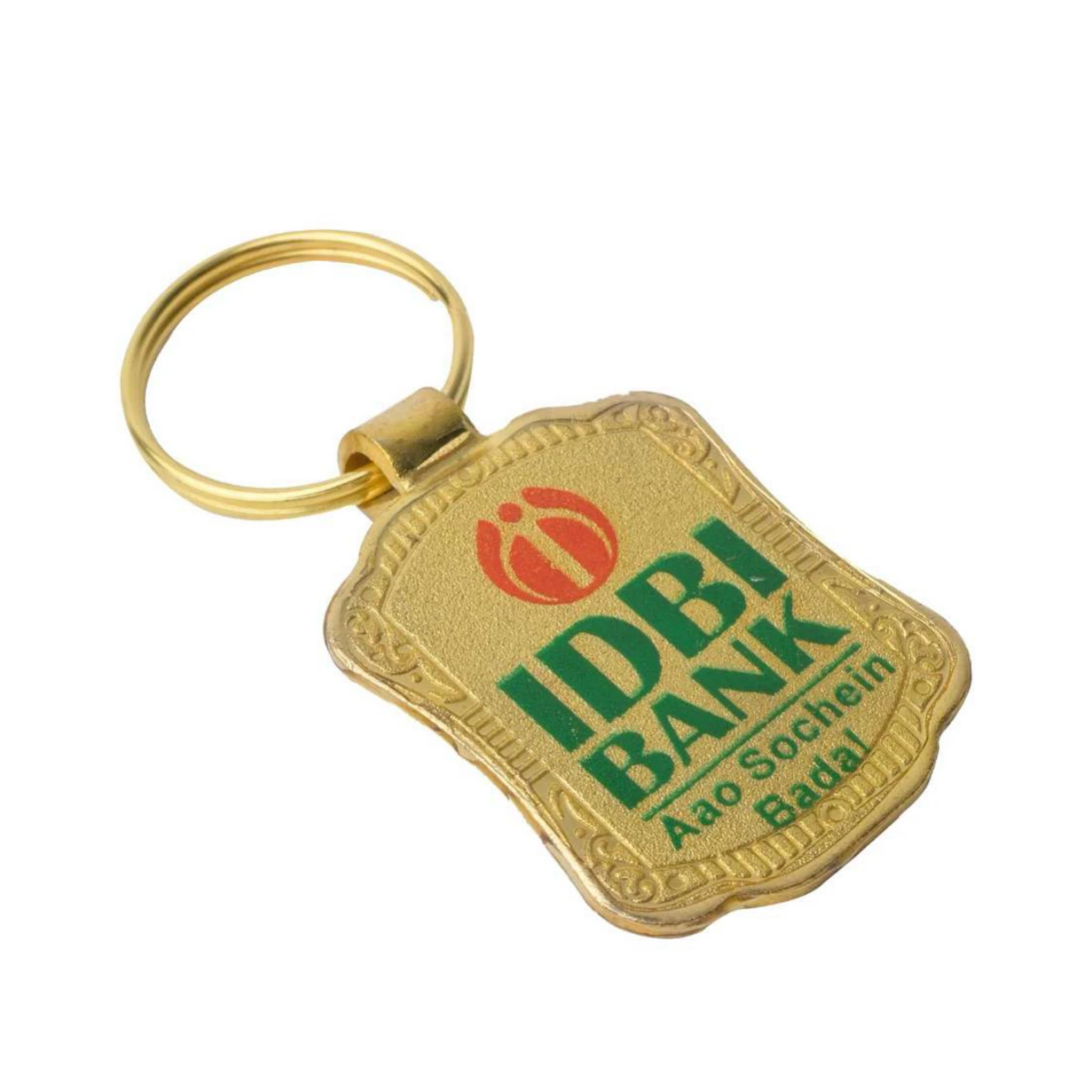 35 Ornamental Rectangle Golden-Finish Metal Keychain — 35