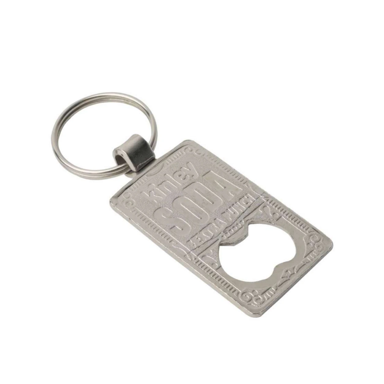 38 Rectangular Bottle Opener Nickel-Finish Metal Keychain — 38