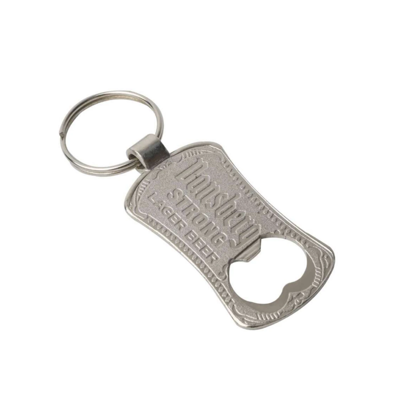 39 Curved Rectangle Bottle Opener Nickel-Finish Metal Keychain — 39