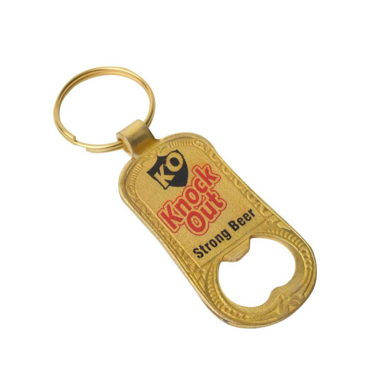 40 Rounded Rectangle Bottle Opener Golden-Finish Metal Keychain — 40