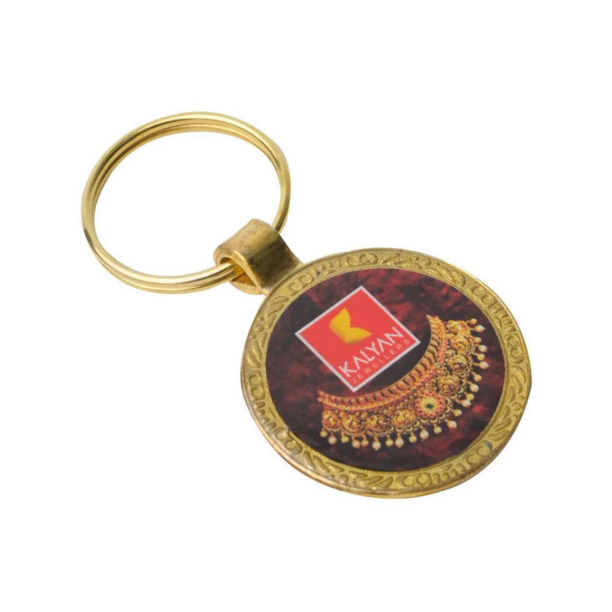 45 Round Photo Golden-Finish Metal Keychain — 45