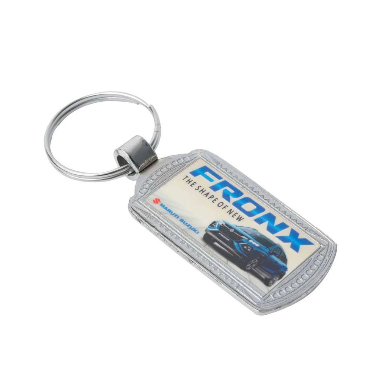 46 Rectangular Photo Nickel-Finish Metal Keychain — 46
