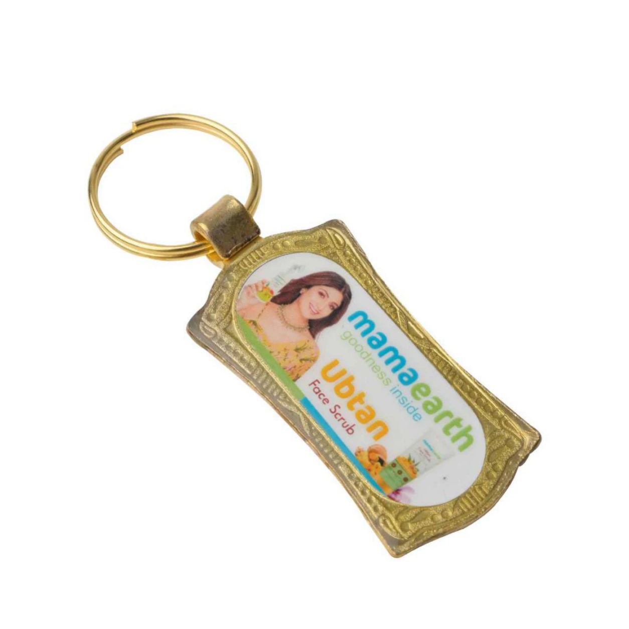 48 Rounded Rectangle Photo Golden-Finish Metal Keychain — 48