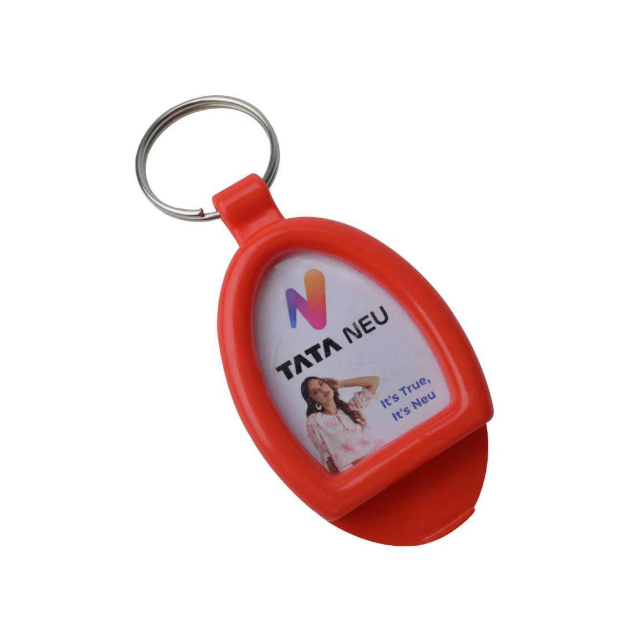 73 Red Oval Photo Mobile Stand ABS Plastic Keychain — 73